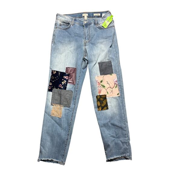 Boho Patchwork Boyfriend Jeans LOGO denim 4 NWT - Picture 1 of 5